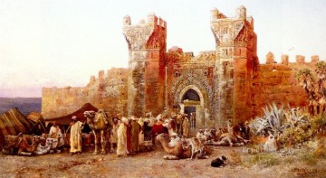 エドウィン・ロード・ウィークス Painting - シェラの門からのキャラバンの出発 モロッコ ペルシャ エジプト インド エドウィン・ロード・ウィーク